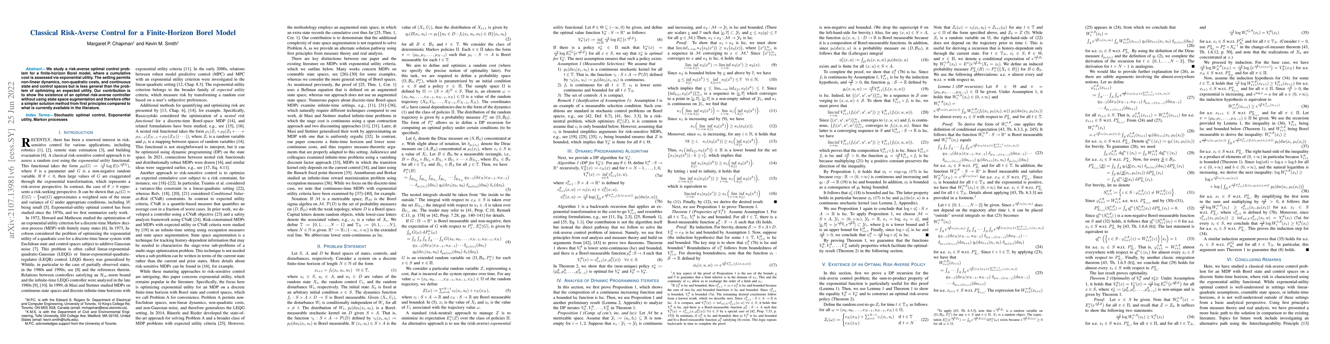 Thumbnail for Classical Risk-Averse Control for a Finite-Horizon Borel Model