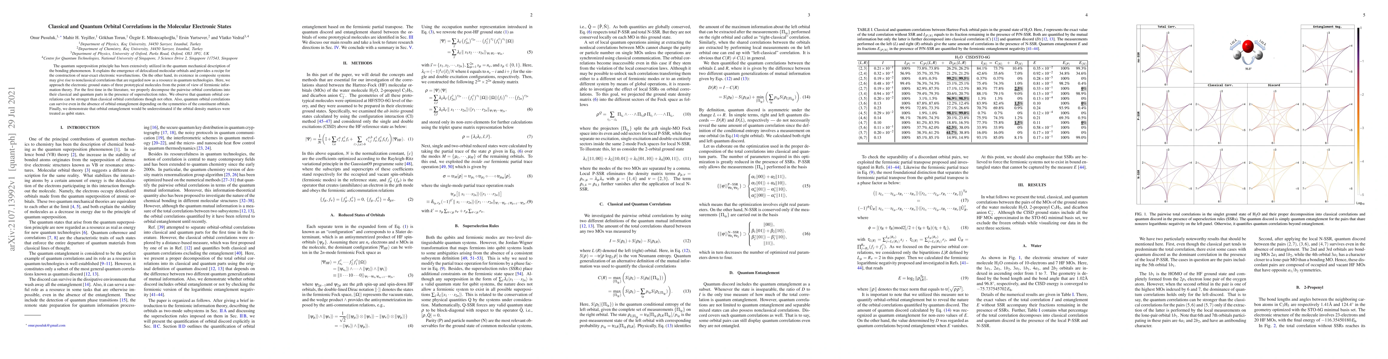 Thumbnail for Classical and Quantum Orbital Correlations in the Molecular Electronic
  States