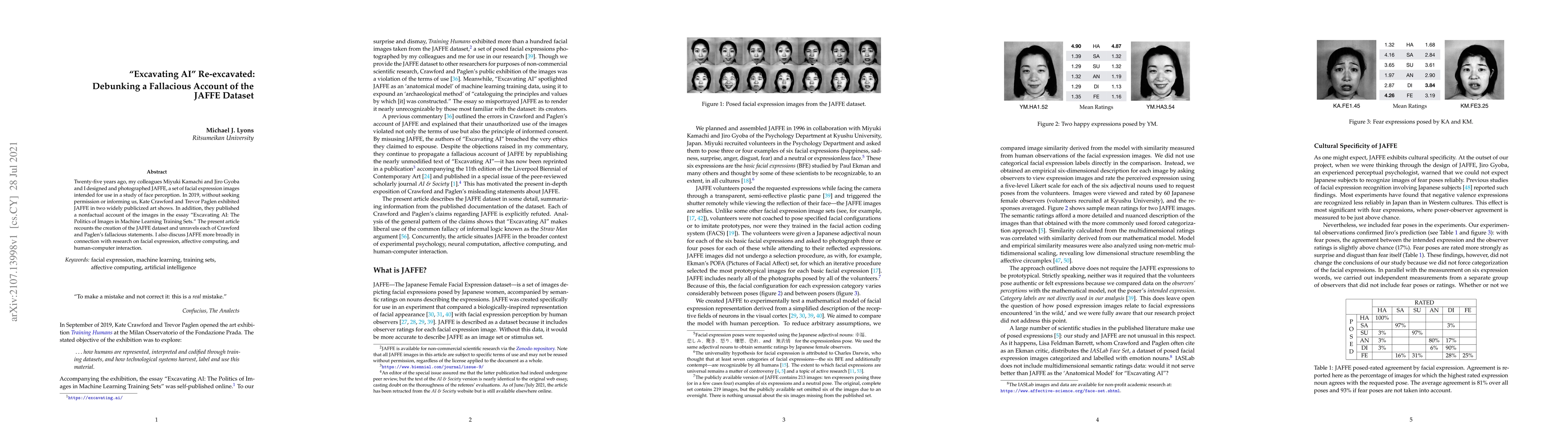 Thumbnail for "Excavating AI" Re-excavated: Debunking a Fallacious Account of the
  JAFFE Dataset
