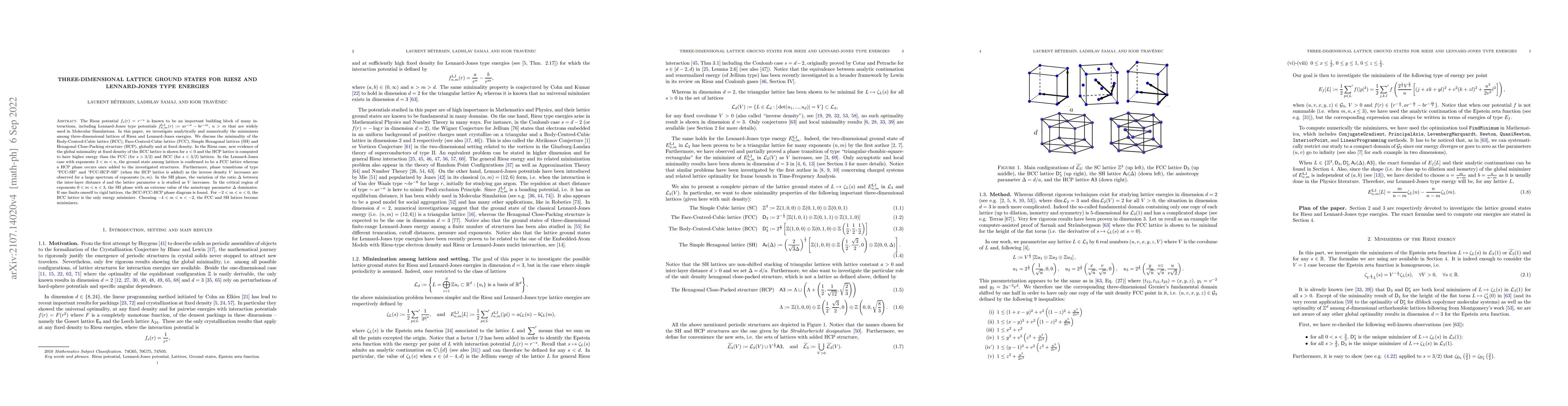 Thumbnail for Three-dimensional lattice ground states for Riesz and Lennard-Jones type
  energies