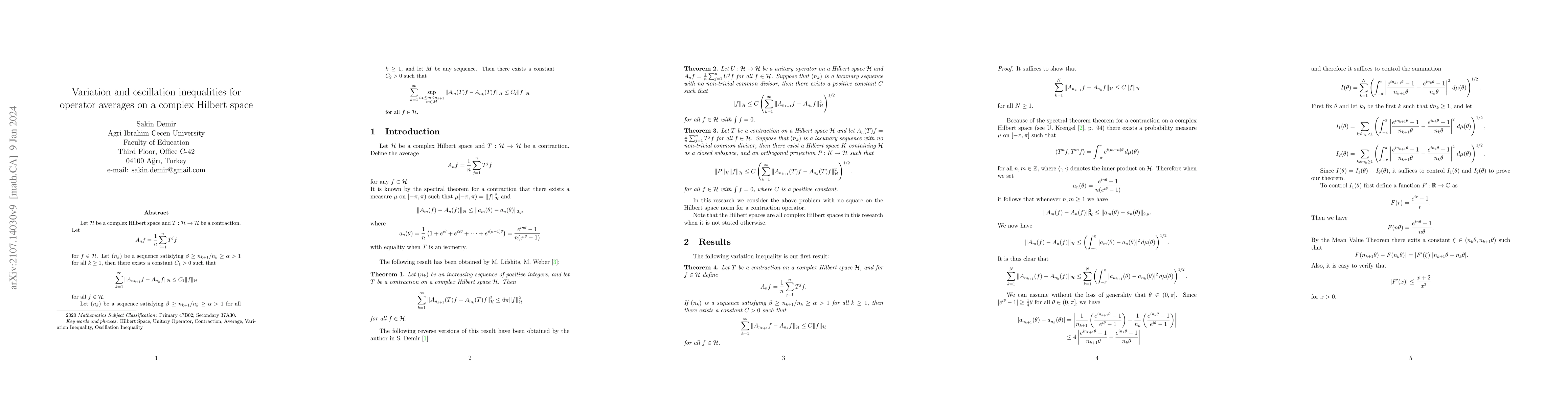 Thumbnail for Variation and oscillation inequalities for operator averages on a
  complex Hilbert space