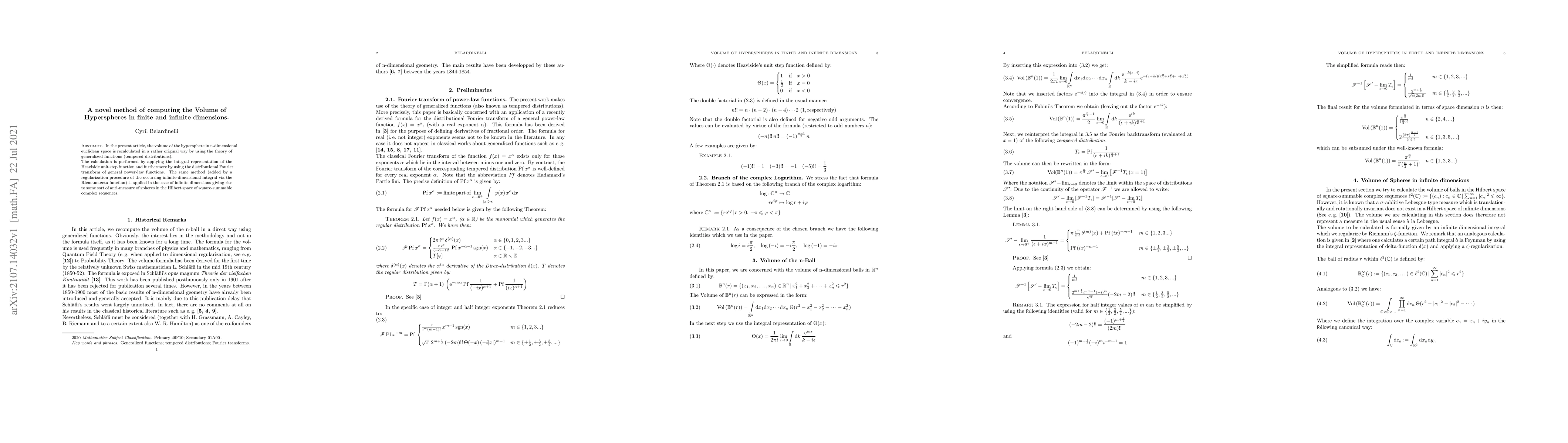 Thumbnail for A novel method of computing the volume of hyperspheres in finite and
  infinite dimensions