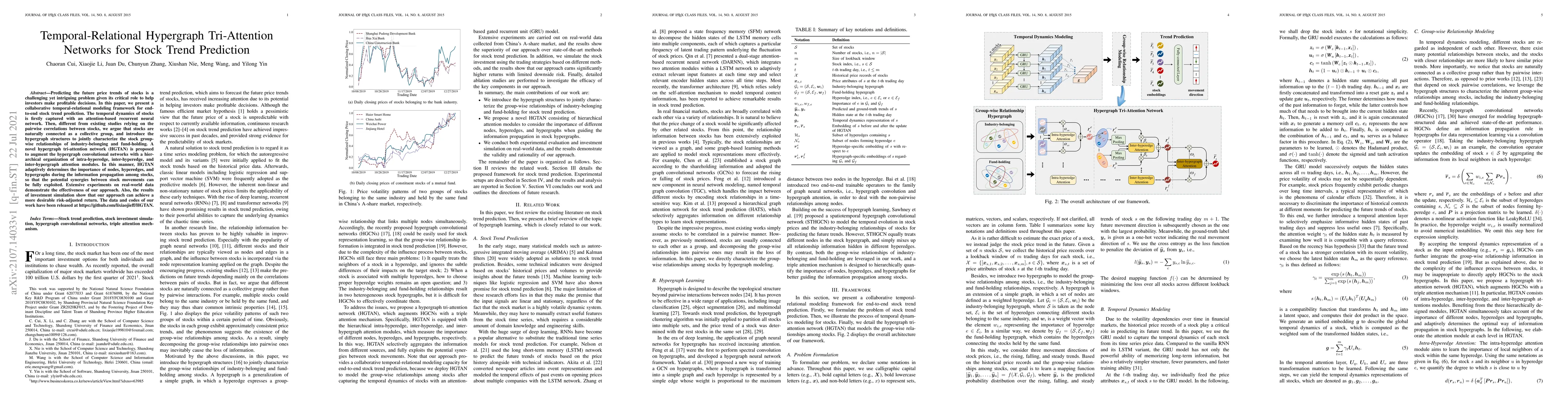 Thumbnail for Temporal-Relational Hypergraph Tri-Attention Networks for Stock Trend
  Prediction