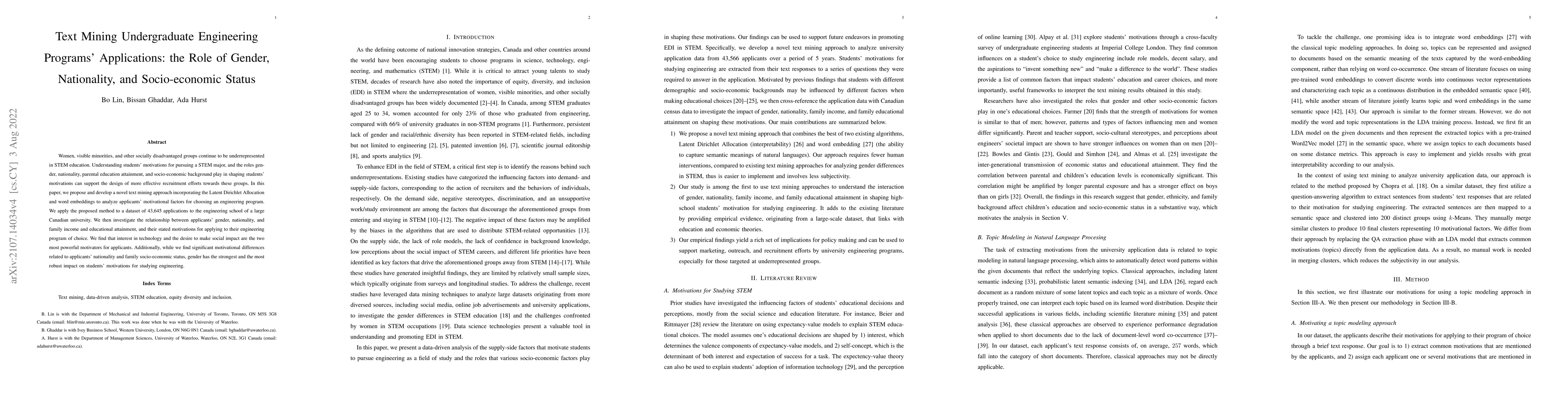 Thumbnail for Text Mining Undergraduate Engineering Programs' Applications: the Role
  of Gender, Nationality, and Socio-economic Status