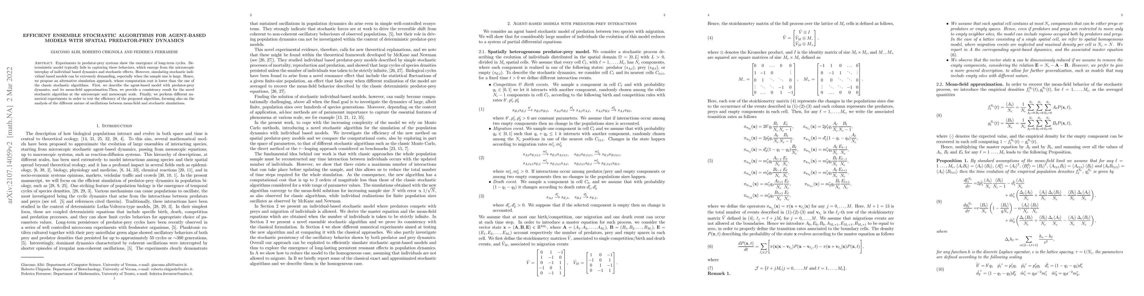 Thumbnail for Efficient ensemble stochastic algorithms for agent-based models with
  spatial predator-prey dynamics