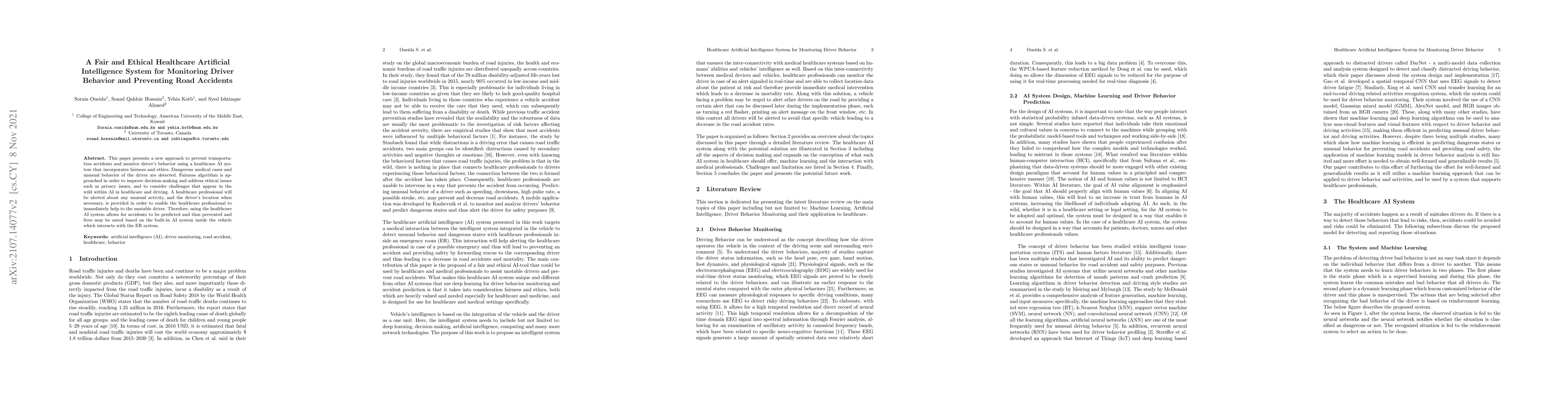 Thumbnail for A Fair and Ethical Healthcare Artificial Intelligence System for
  Monitoring Driver Behavior and Preventing Road Accidents