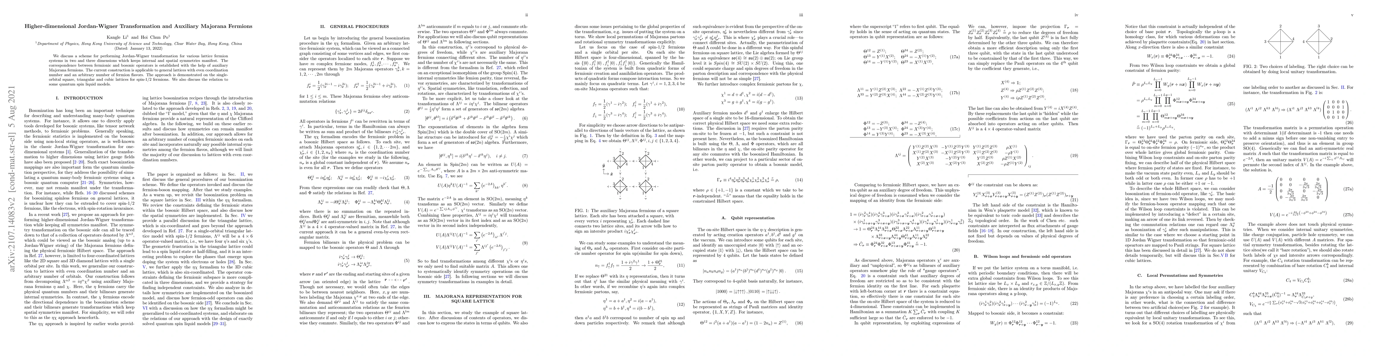 Thumbnail for Higher-dimensional Jordan-Wigner Transformation and Auxiliary Majorana
  Fermions
