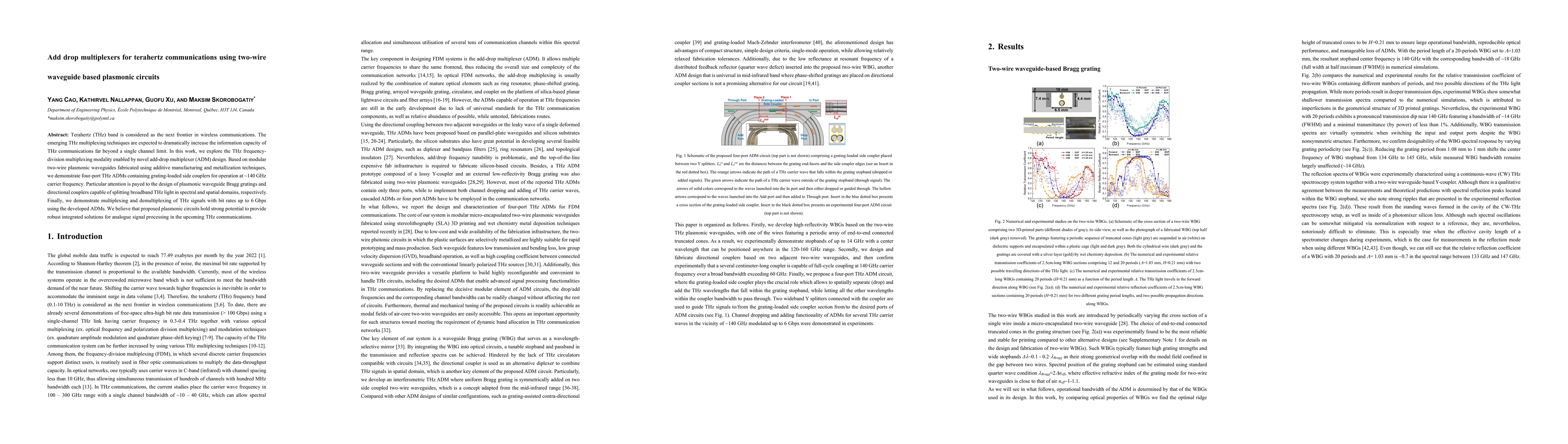 Thumbnail for Add drop multiplexers for terahertz communications using two-wire
  waveguide based plasmonic circuits