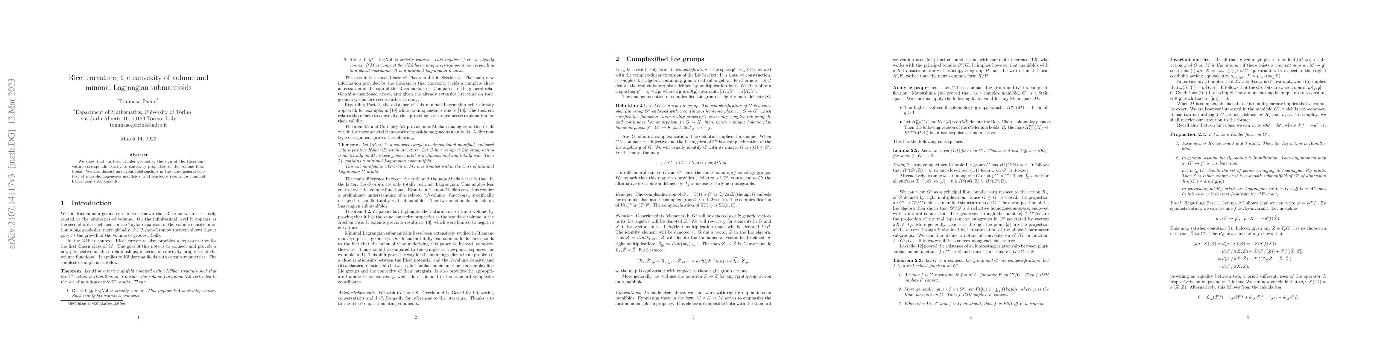 Thumbnail for Ricci curvature, the convexity of volume and minimal Lagrangian
  submanifolds