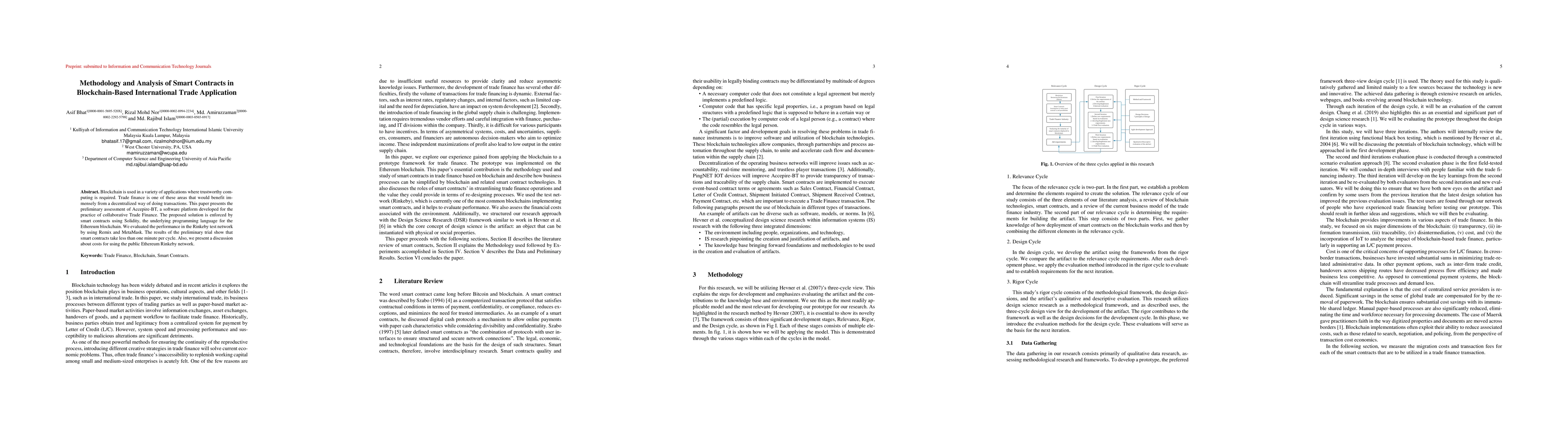 Thumbnail for Methodology and Analysis of Smart Contracts in Blockchain-Based
  International Trade Application