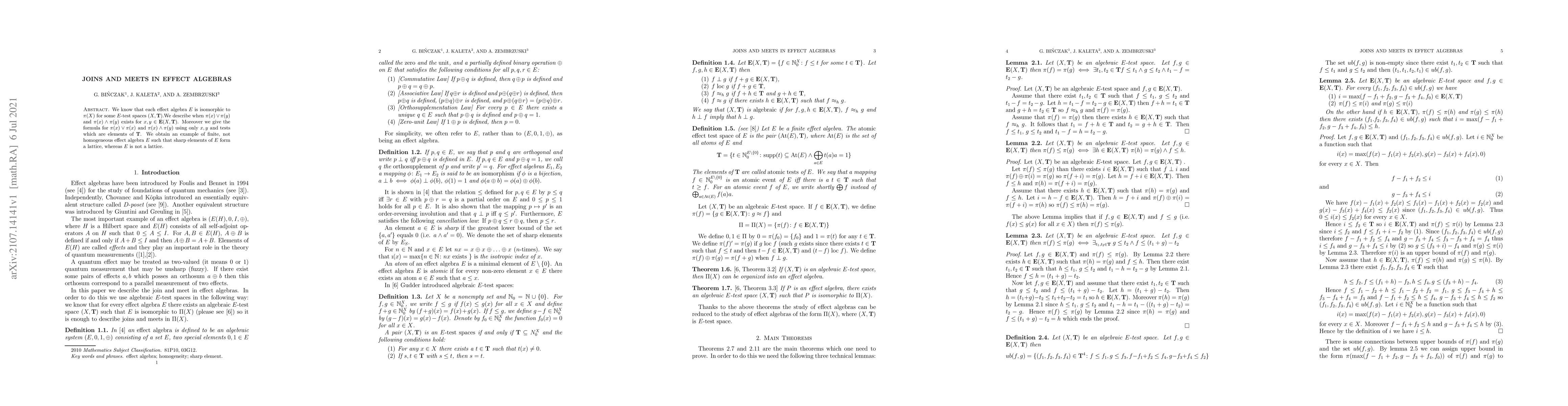 Thumbnail for Joins and meets in effect algebras