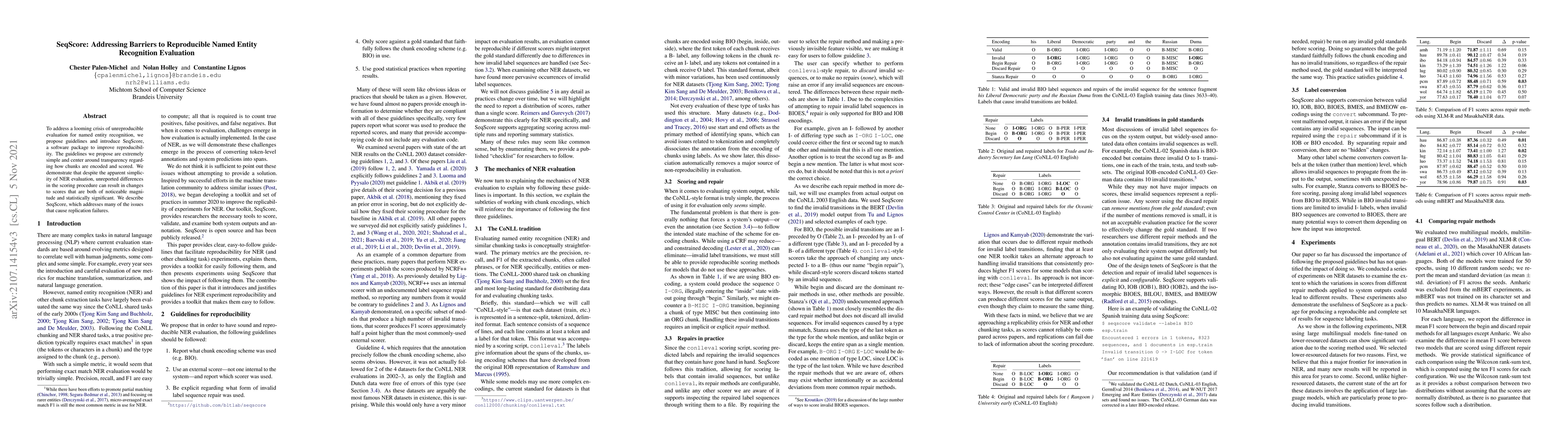 Thumbnail for SeqScore: Addressing Barriers to Reproducible Named Entity Recognition
  Evaluation