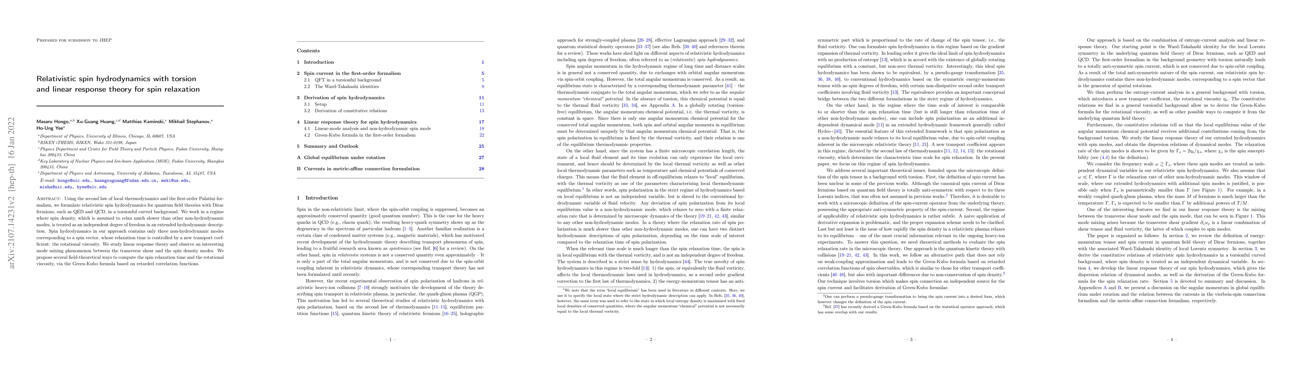 Thumbnail for Relativistic spin hydrodynamics with torsion and linear response theory
  for spin relaxation