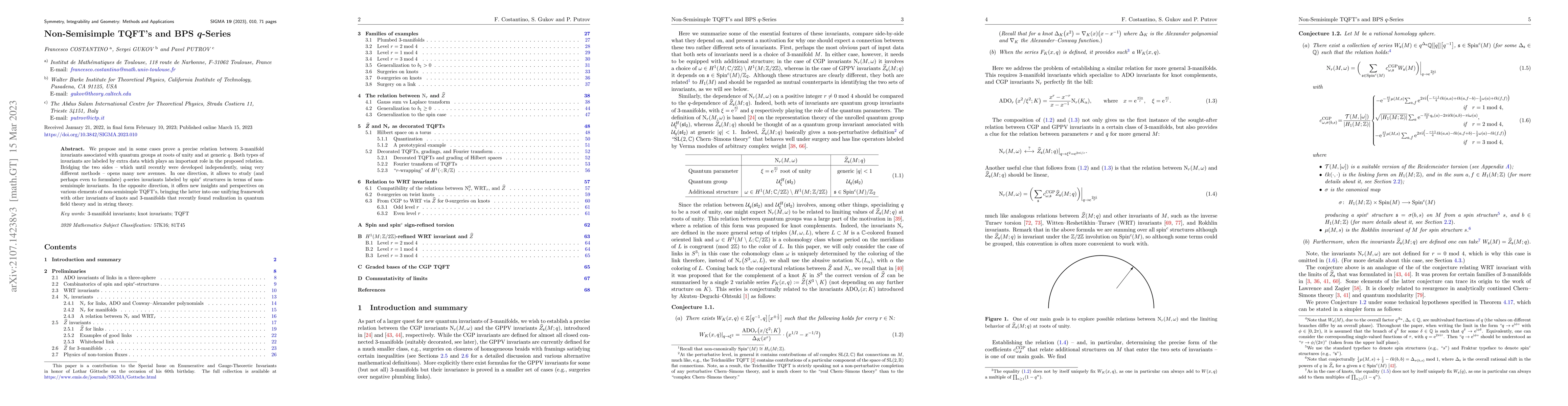 Thumbnail for Non-Semisimple TQFT's and BPS $q$-Series