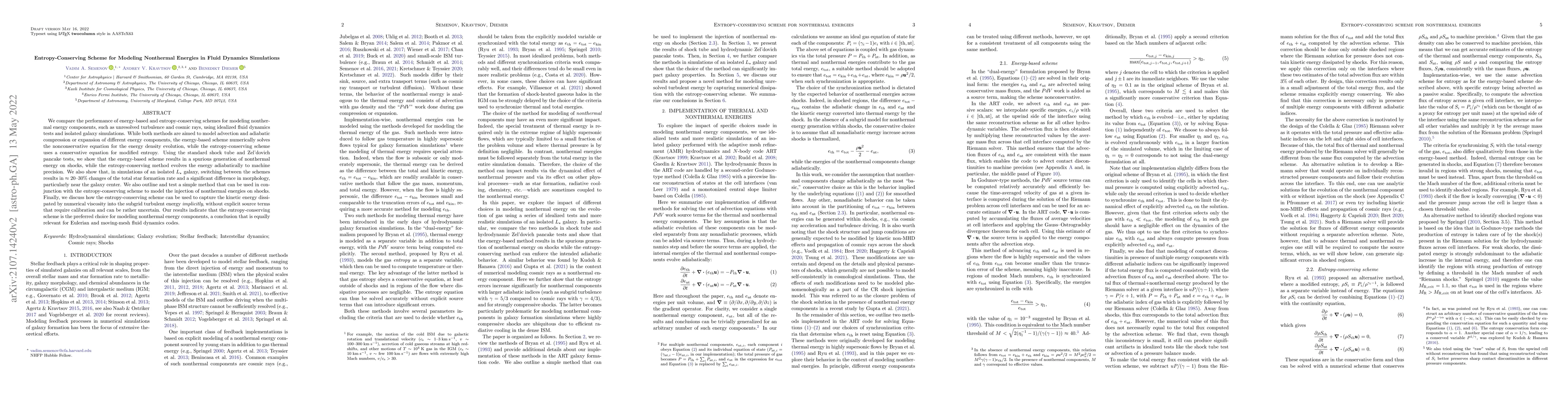 Thumbnail for Entropy-Conserving Scheme for Modeling Nonthermal Energies in Fluid
  Dynamics Simulations