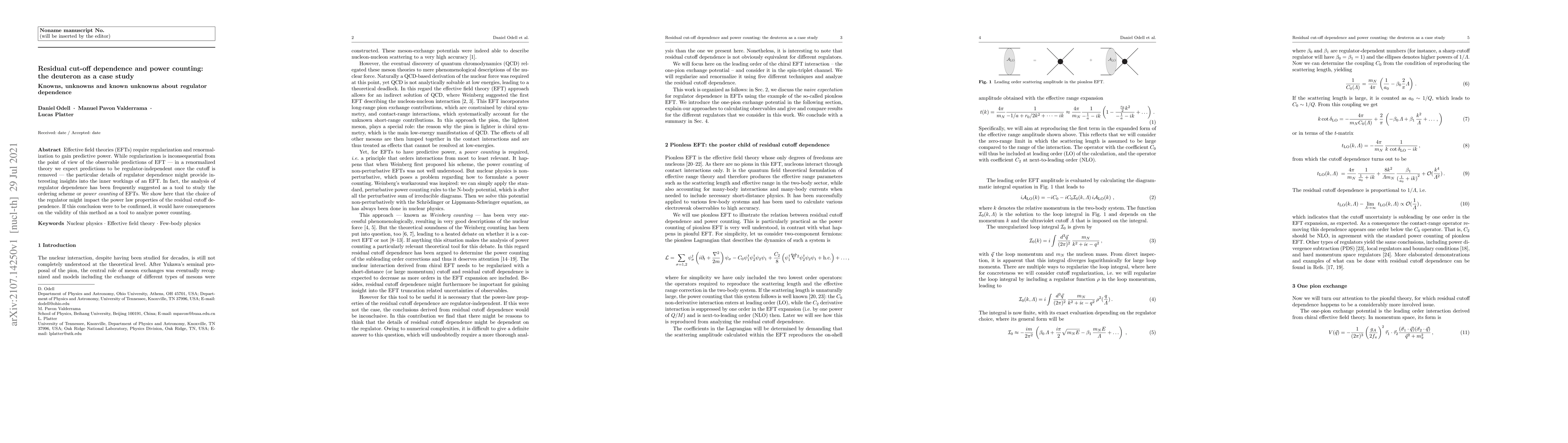 Thumbnail for Residual cut-off dependence and power counting: the deuteron as a case
  study
