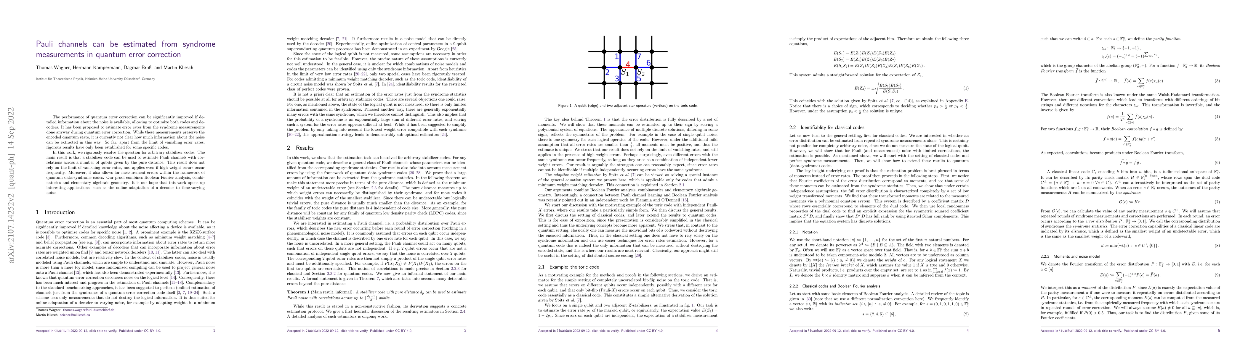Thumbnail for Pauli channels can be estimated from syndrome measurements in quantum
  error correction
