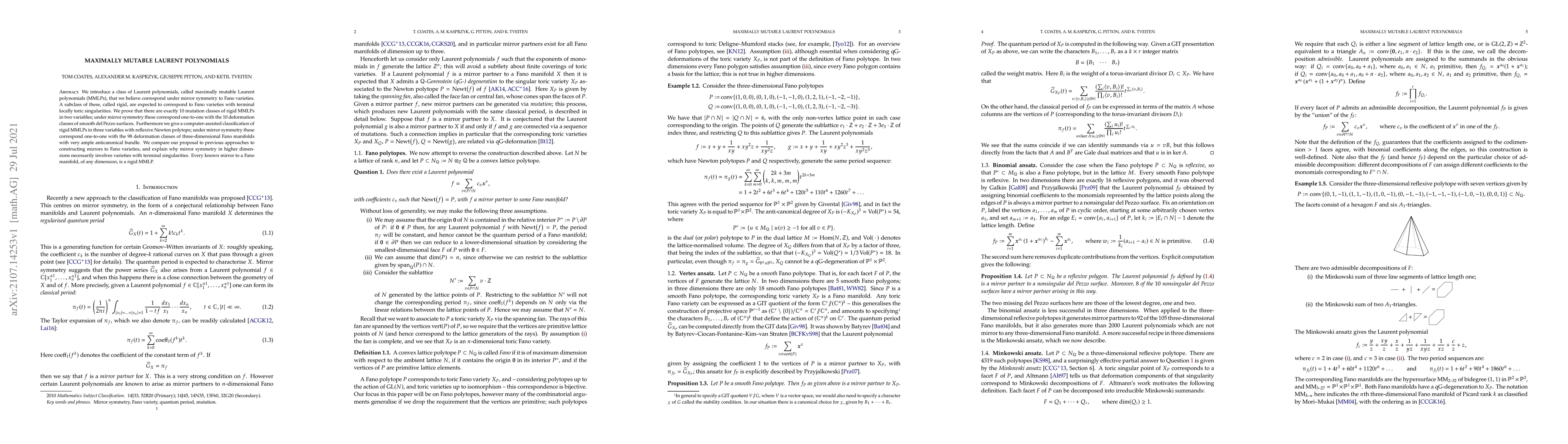 Thumbnail for Maximally Mutable Laurent Polynomials