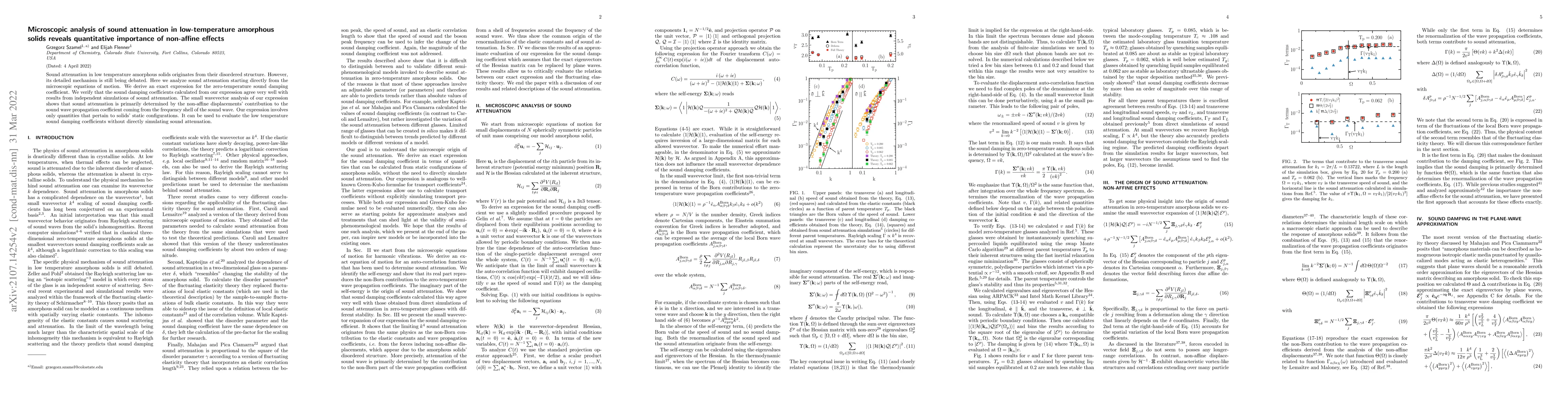 Thumbnail for Microscopic analysis of sound attenuation in low-temperature amorphous
  solids reveals quantitative importance of non-affine effects