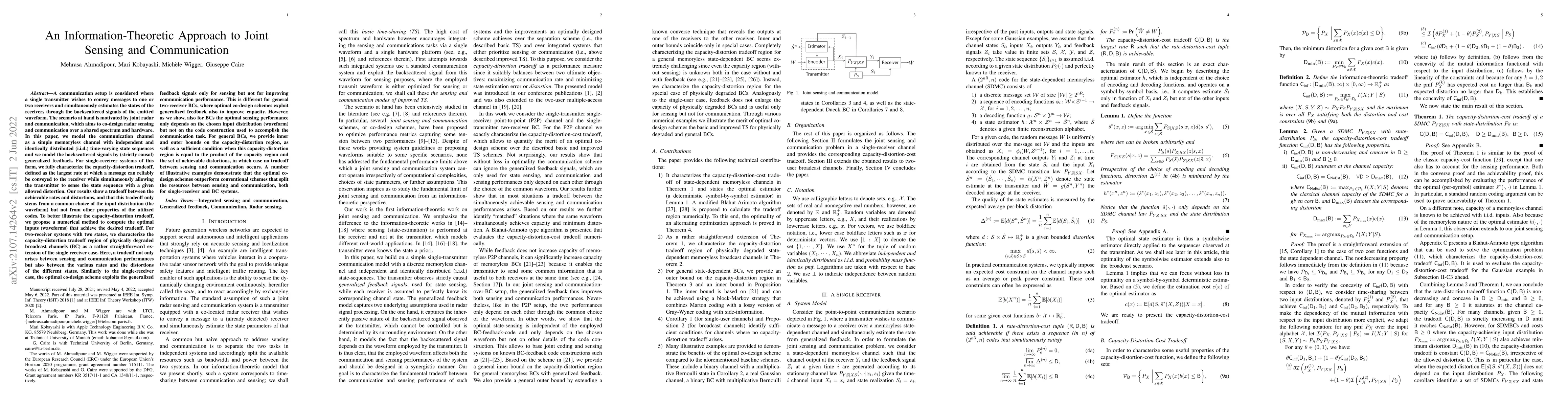 Thumbnail for An Information-Theoretic Approach to Joint Sensing and Communication