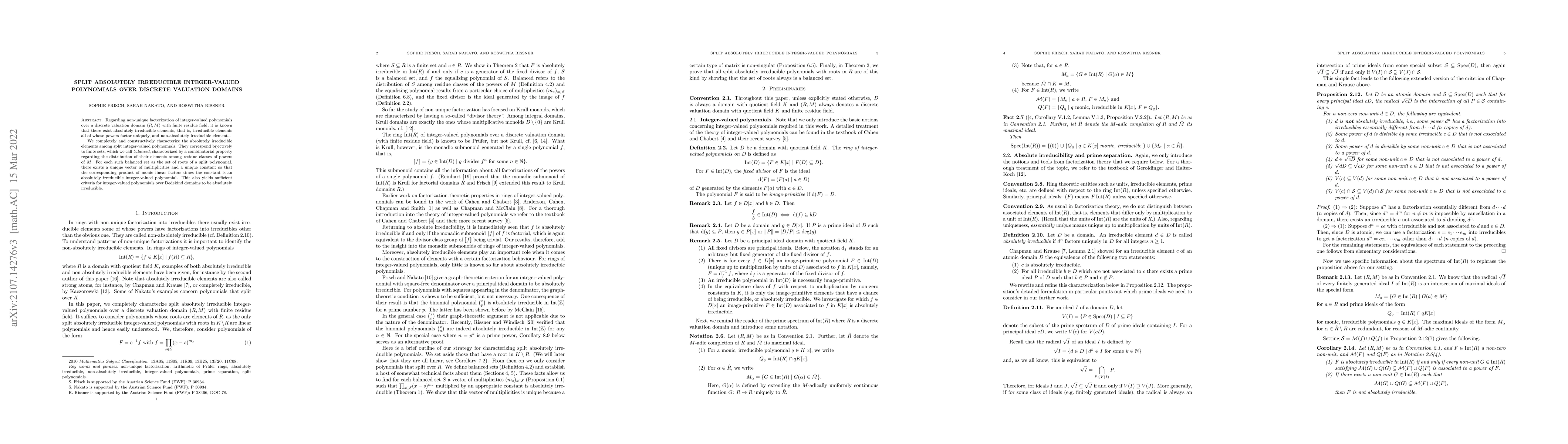 Thumbnail for Split absolutely irreducible integer-valued polynomials over discrete
  valuation domains