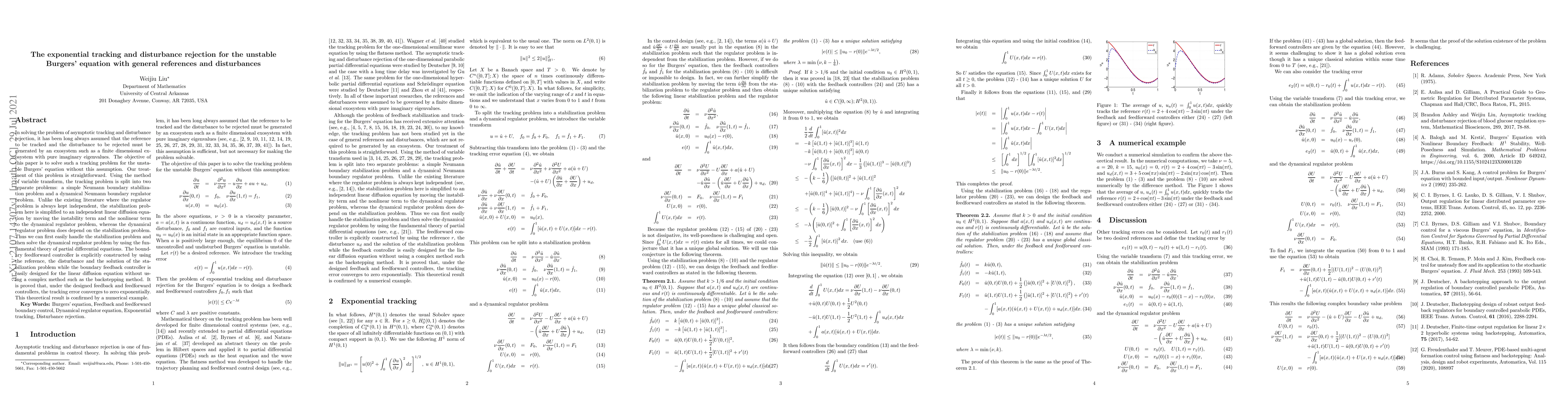 Thumbnail for The exponential tracking and disturbance rejection for the unstable
  Burgers' equation with general references and disturbances