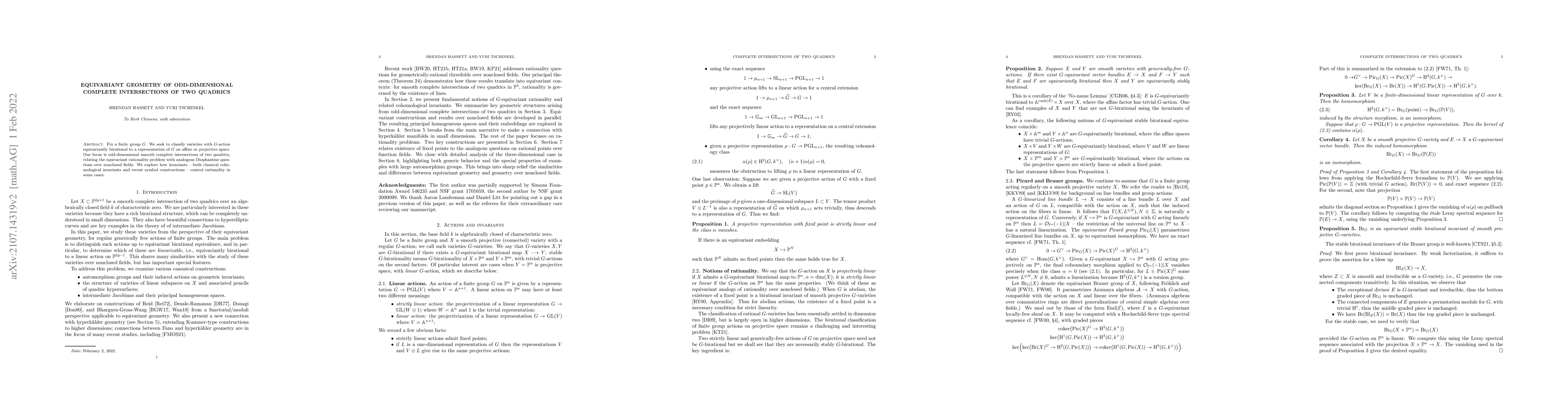Thumbnail for Equivariant geometry of odd-dimensional complete intersections of two
  quadrics