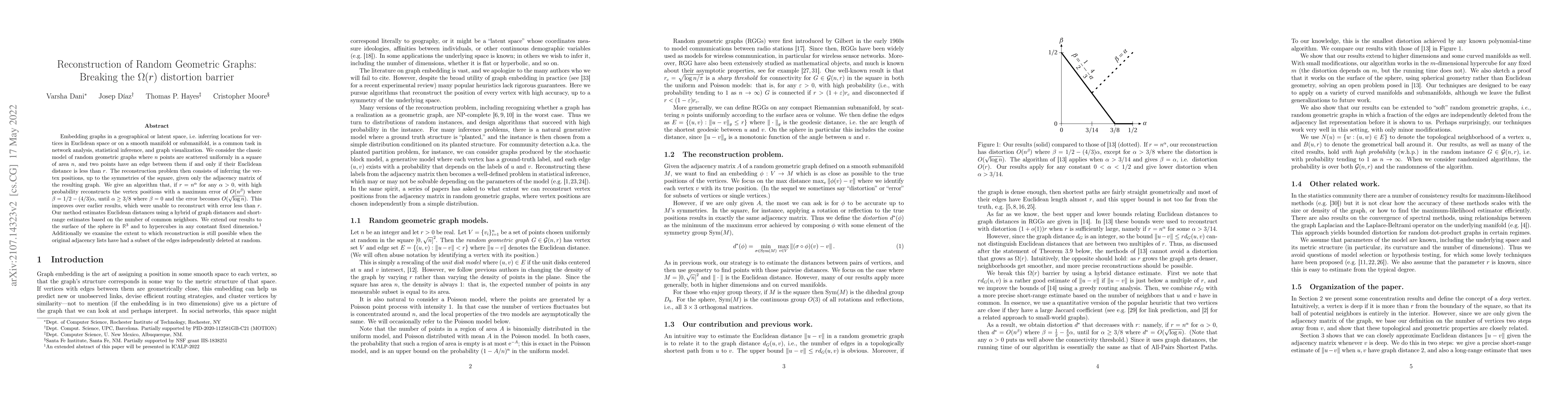 Thumbnail for Reconstruction of Random Geometric Graphs: Breaking the Omega(r)
  distortion barrier