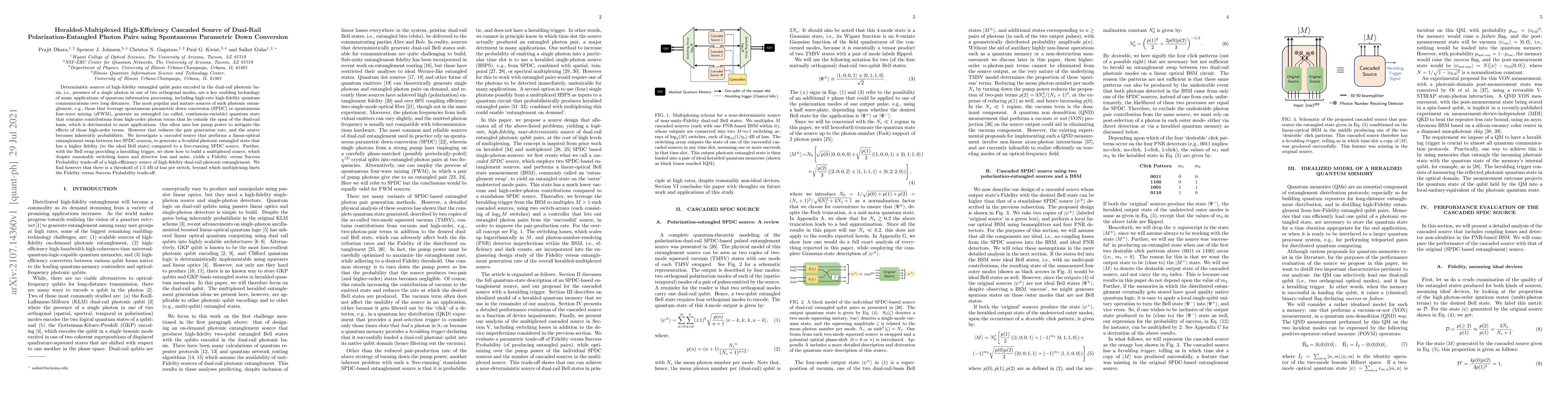 Thumbnail for Heralded-Multiplexed High-Efficiency Cascaded Source of Dual-Rail
  Polarization-Entangled Photon Pairs using Spontaneous Parametric Down
  Conversion