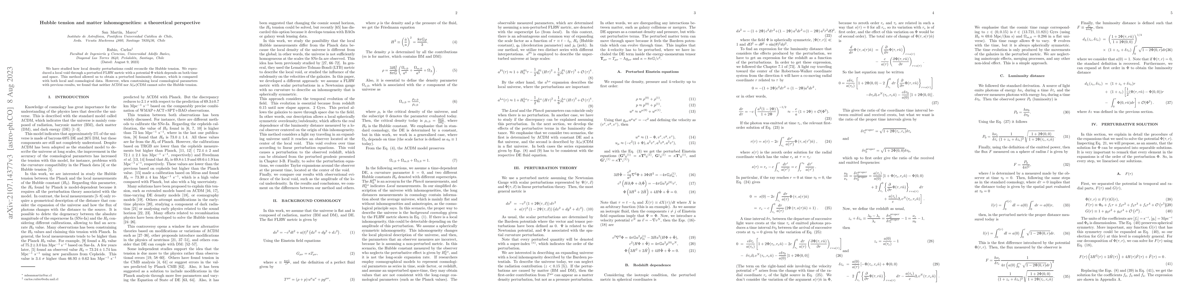Thumbnail for Hubble tension and matter inhomogeneities: a theoretical perspective