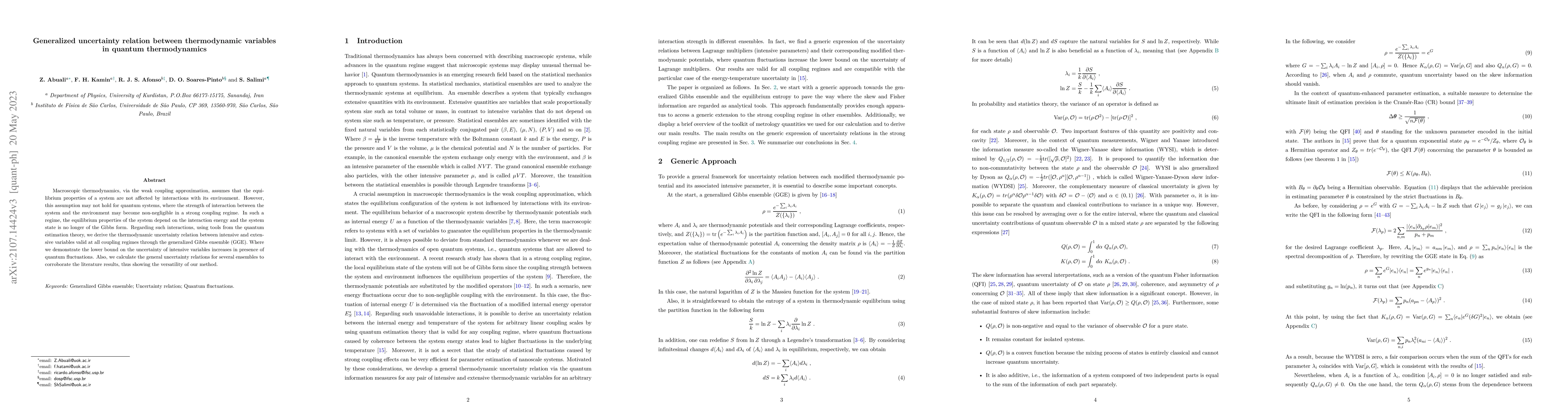 Thumbnail for Generalized uncertainty relation between thermodynamic variables in
  quantum thermodynamics