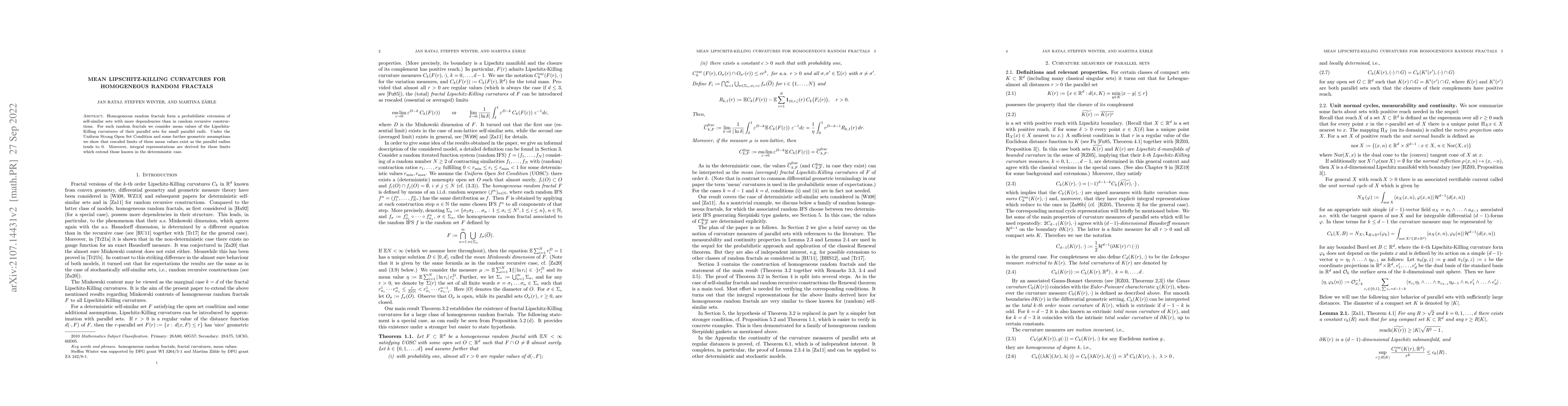 Thumbnail for Mean Lipschitz-Killing curvatures for homogeneous random fractals