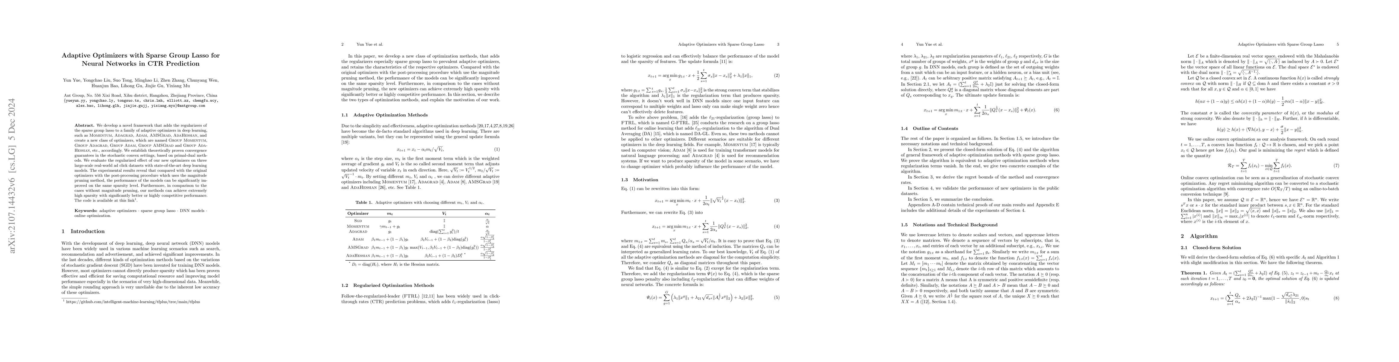 Thumbnail for Adaptive Optimizers with Sparse Group Lasso for Neural Networks in CTR
  Prediction