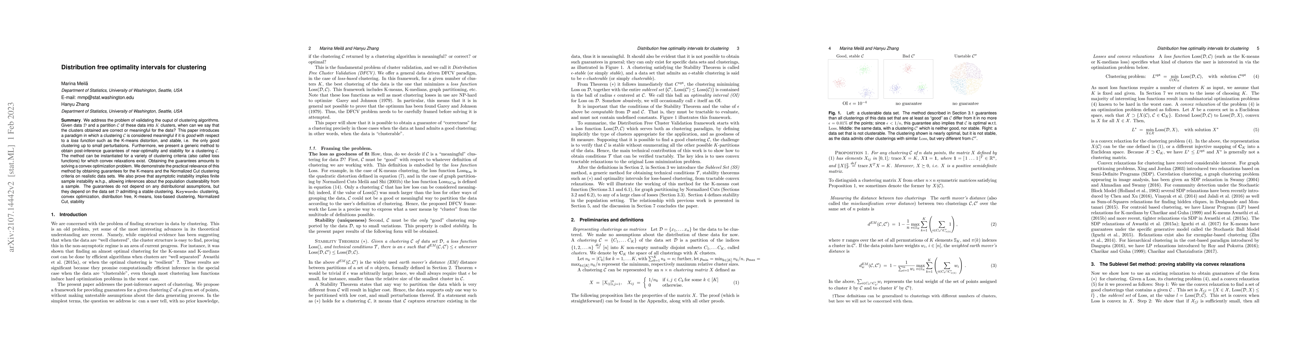 Thumbnail for Distribution free optimality intervals for clustering
