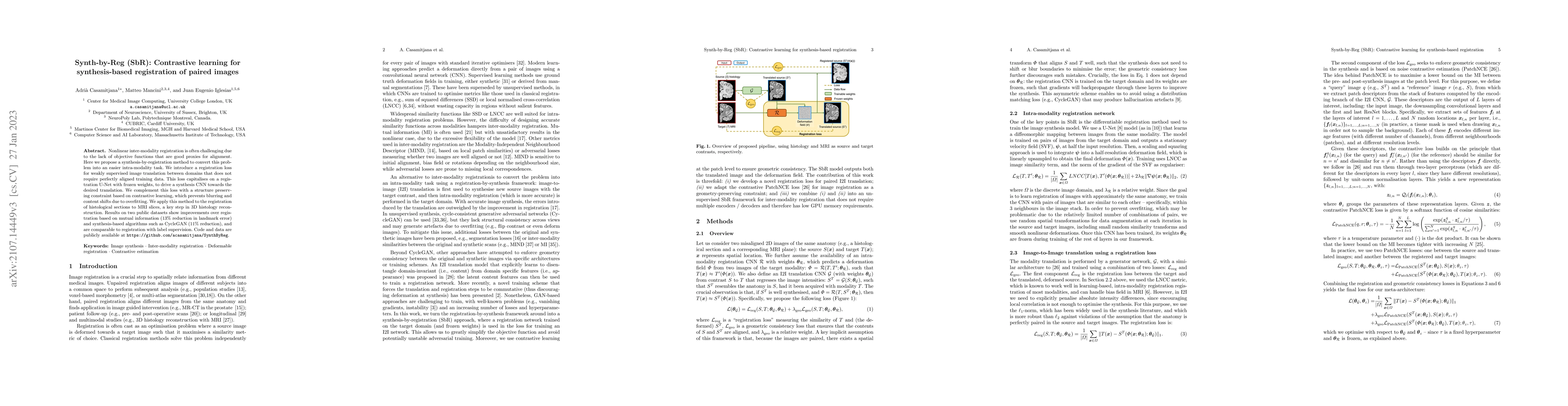 Thumbnail for Synth-by-Reg (SbR): Contrastive learning for synthesis-based
  registration of paired images