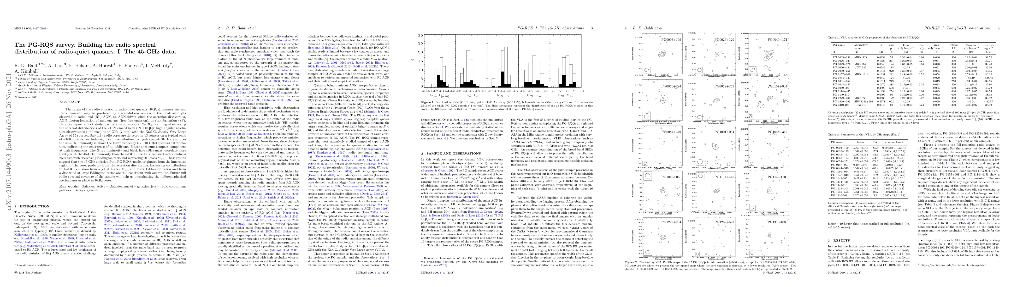 Thumbnail for The PG-RQS survey. Building the radio spectral distribution of
  radio-quiet quasars. I. The 45-GHz data