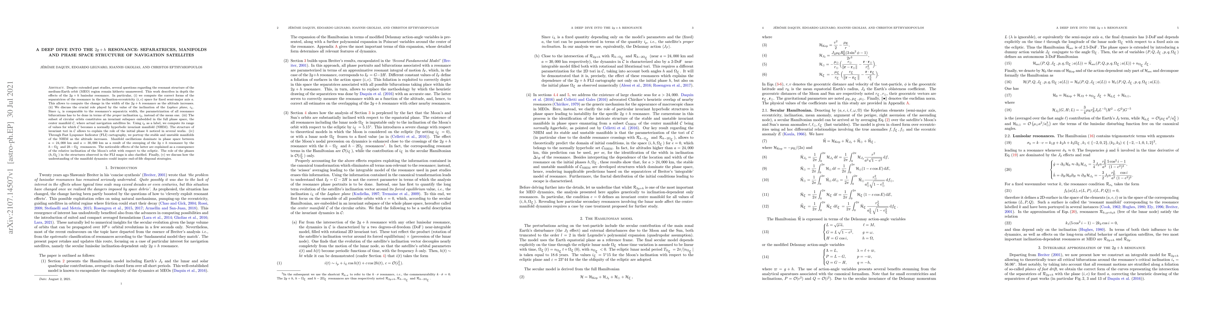 Thumbnail for A deep dive into the $2g+h$ resonance: separatrices, manifolds and phase
  space structure of navigation satellites