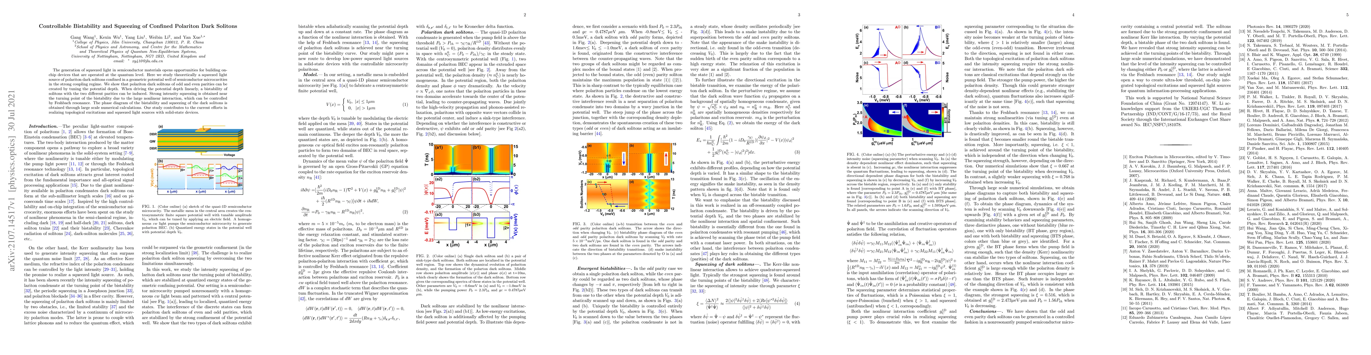 Thumbnail for Controllable Bistability and Squeezing of Confined Polariton Dark
  Solitons