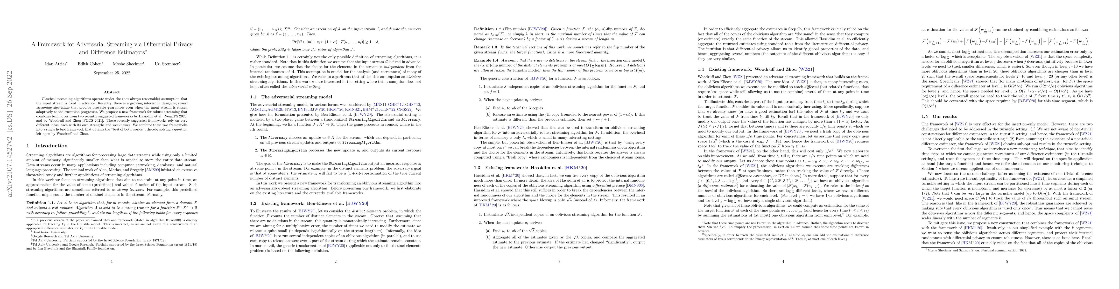 Thumbnail for A Framework for Adversarial Streaming via Differential Privacy and
  Difference Estimators