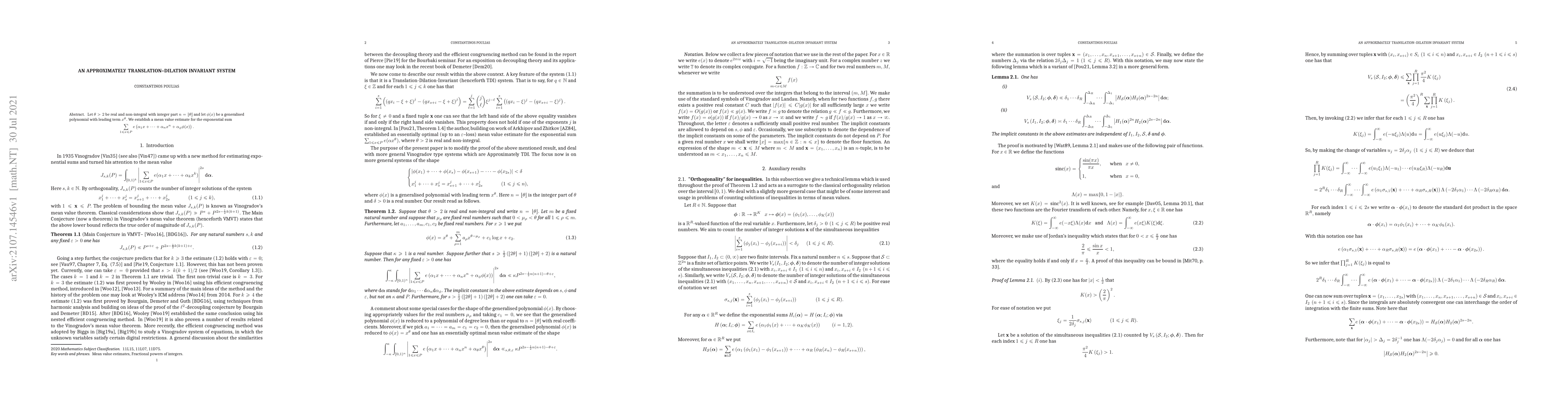 Thumbnail for An approximately translation-dilation invariant system
