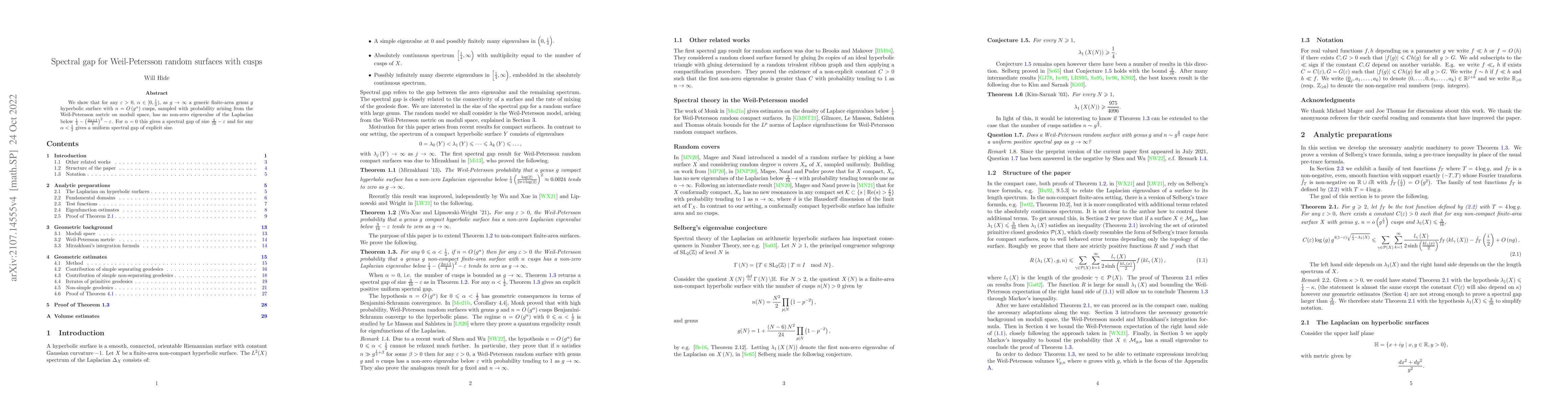 Thumbnail for Spectral gap for Weil-Petersson random surfaces with cusps
