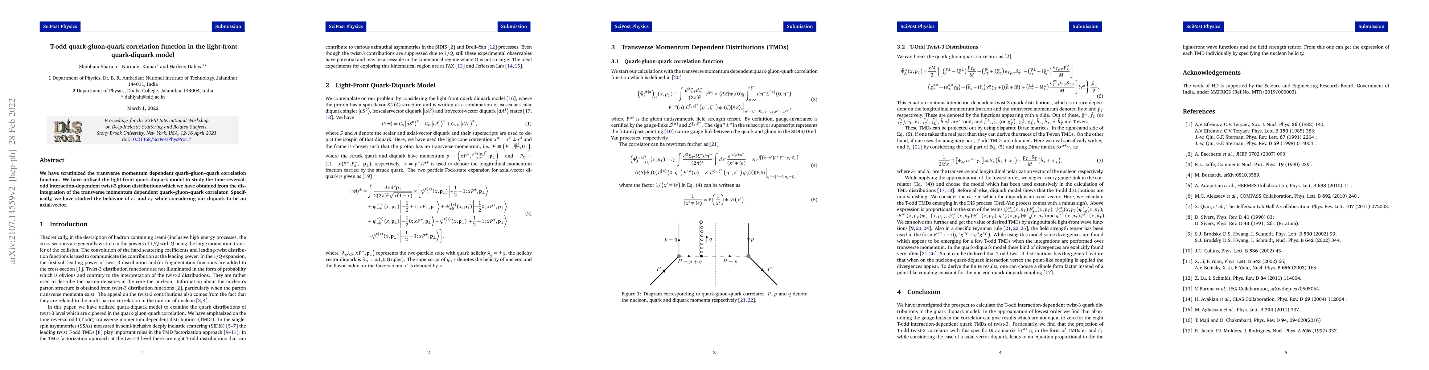 Thumbnail for T-odd quark-gluon-quark correlation function in the light-front
  quark-diquark model