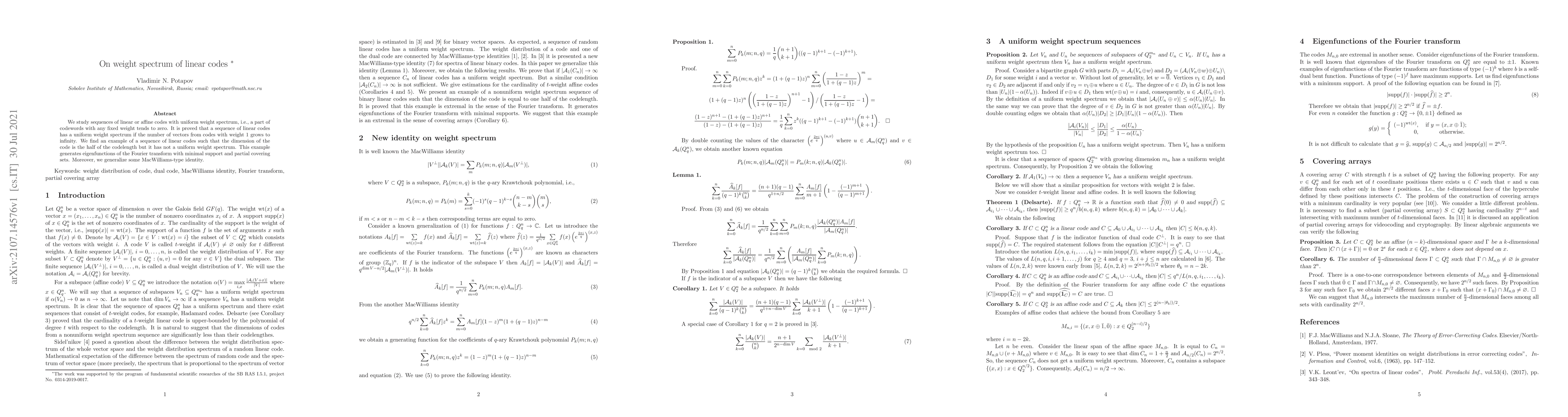 Thumbnail for On weight spectrum of linear codes