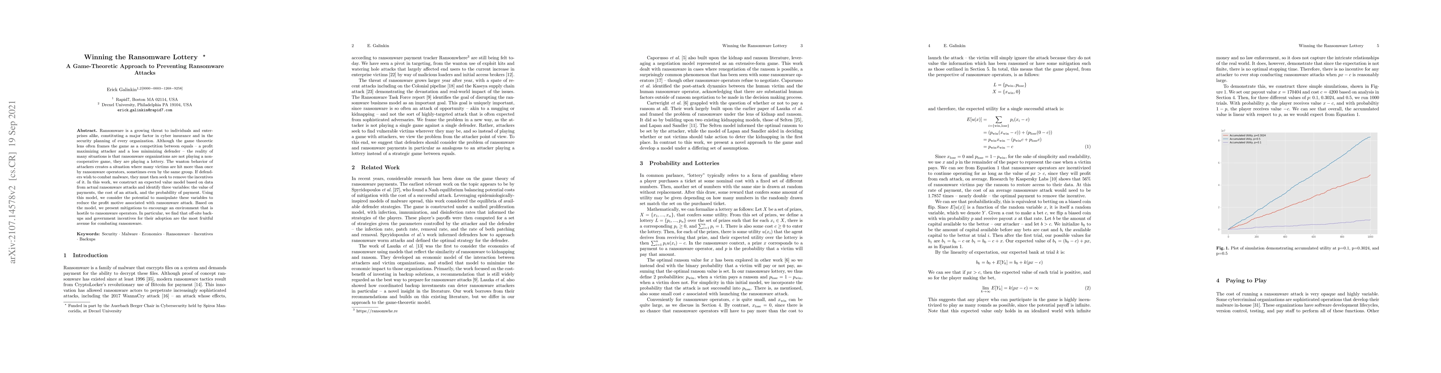 Thumbnail for Winning the Ransomware Lottery: A Game-Theoretic Model for Mitigating
  Ransomware Attacks
