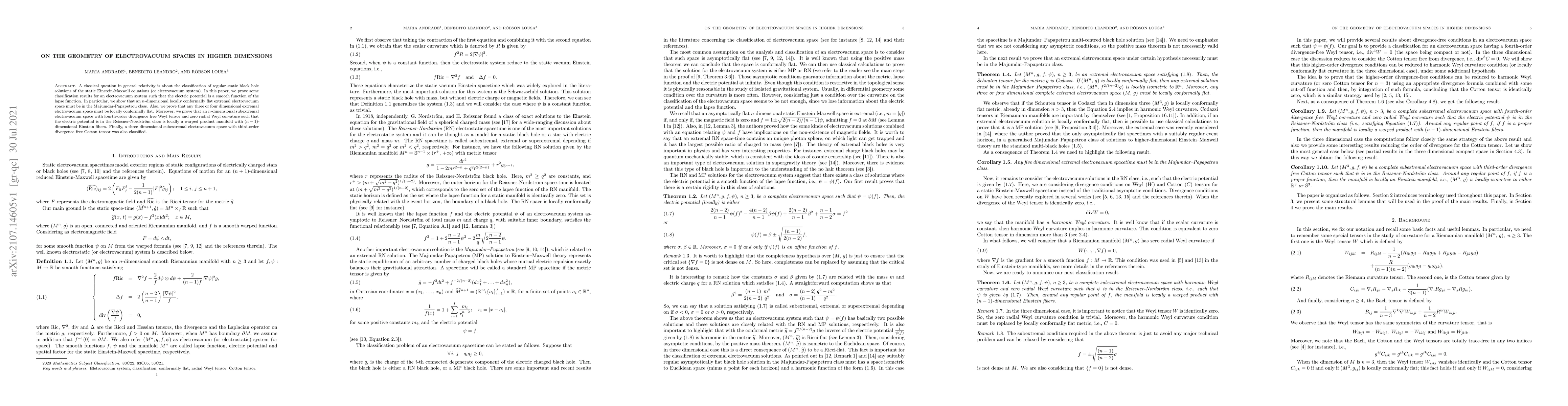 Thumbnail for On the geometry of electrovacuum spaces in higher dimensions
