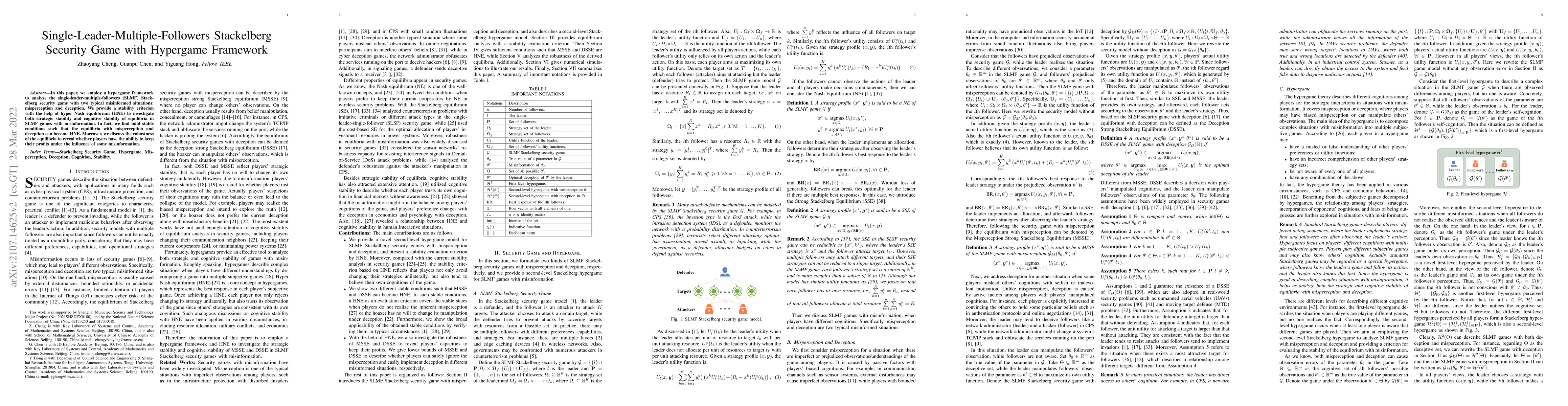 Thumbnail for Single-Leader-Multiple-Followers Stackelberg Security Game with
  Hypergame Framework