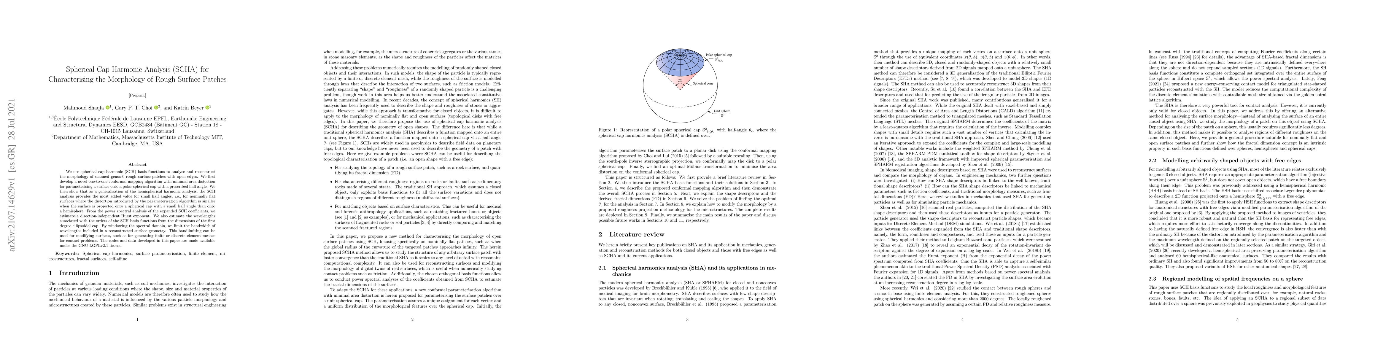 Thumbnail for Spherical Cap Harmonic Analysis (SCHA) for Characterising the Morphology
  of Rough Surface Patches