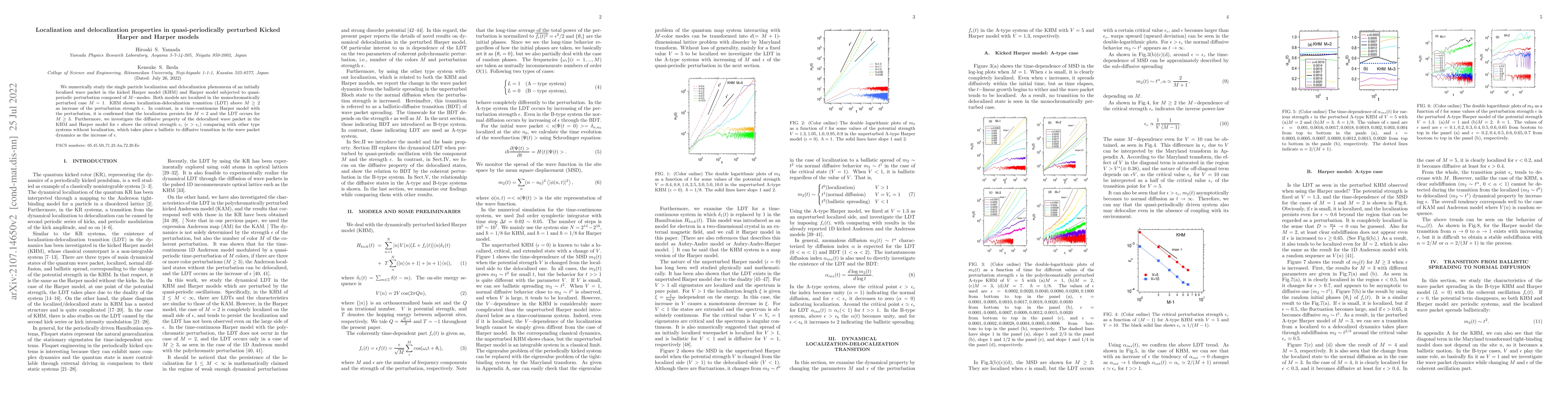 Thumbnail for Localization and delocalization properties in quasi-periodically
  perturbed Kicked Harper and Harper models