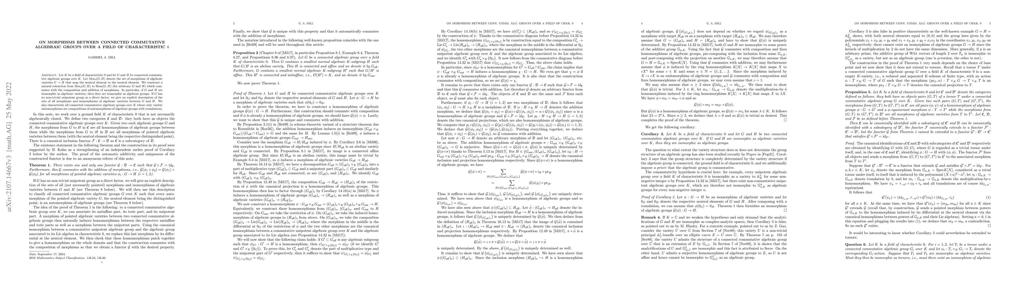 Thumbnail for On morphisms between connected commutative algebraic groups over a field
  of characteristic $0$