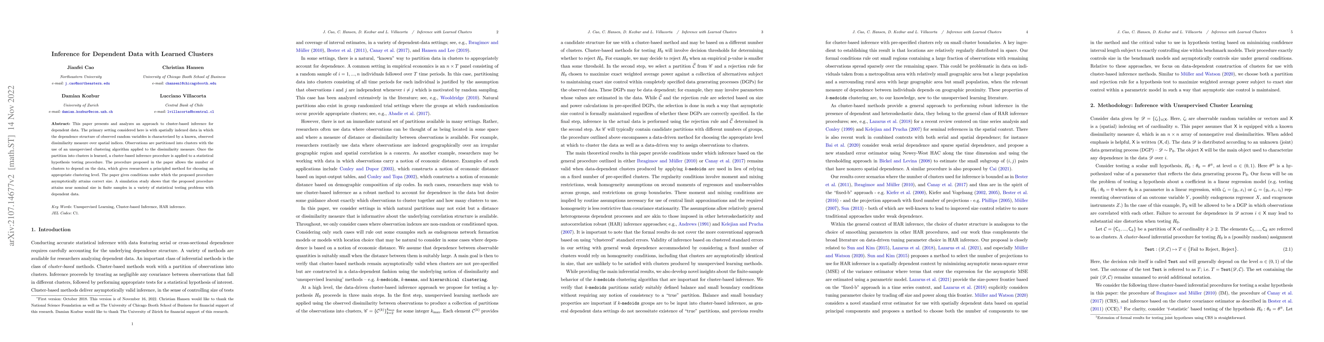 Thumbnail for Inference for Dependent Data with Learned Clusters